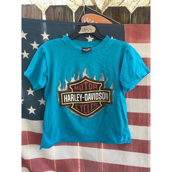 Vintage 90s 3D Emblem Fort Worth Tx  Harley Davidson Cropped T-shirt  Size M - Picture 1 of 8